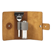 Travel shaving kit with Shaver, Brush and case, Leather