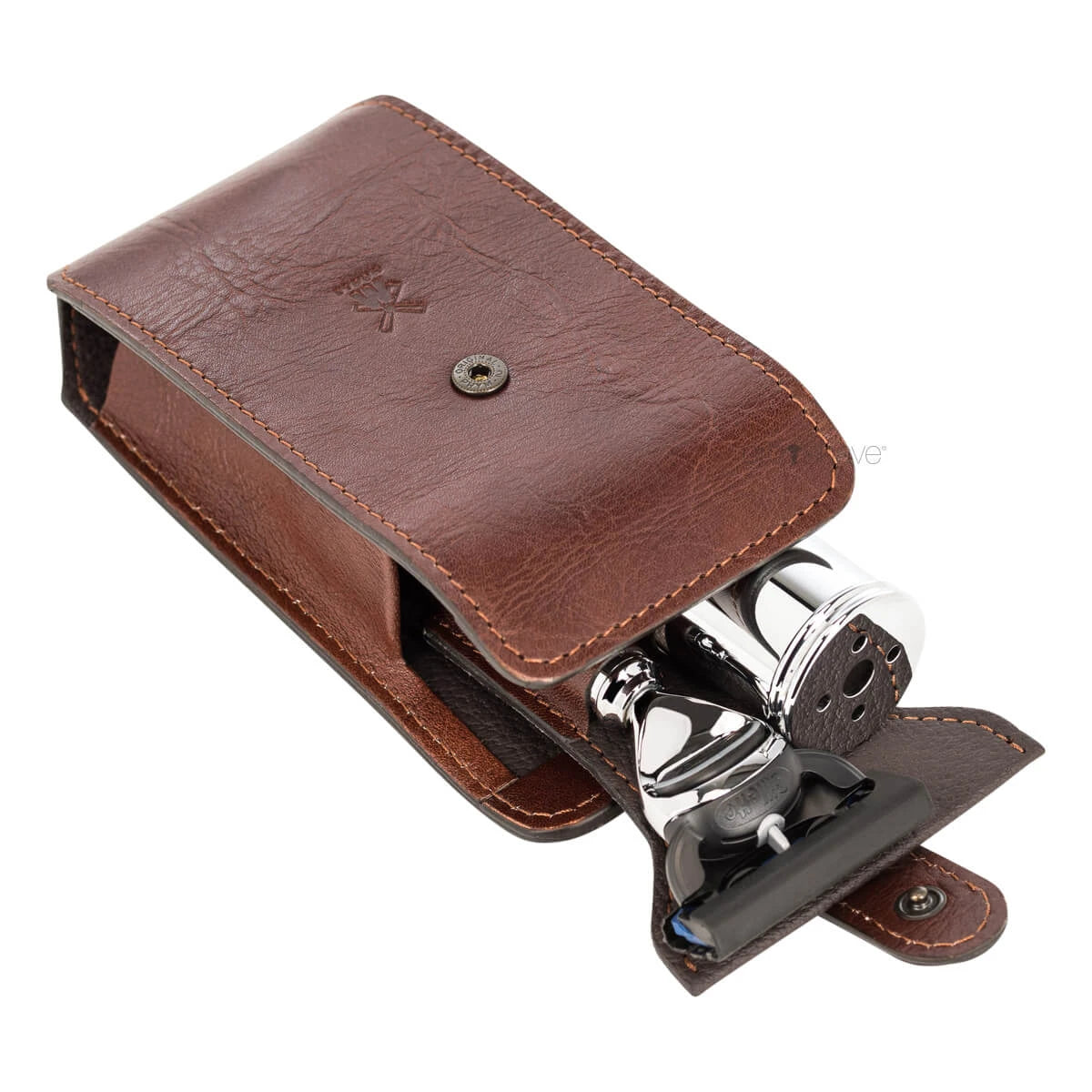 Travel case for Shaver and brush, Brown leather