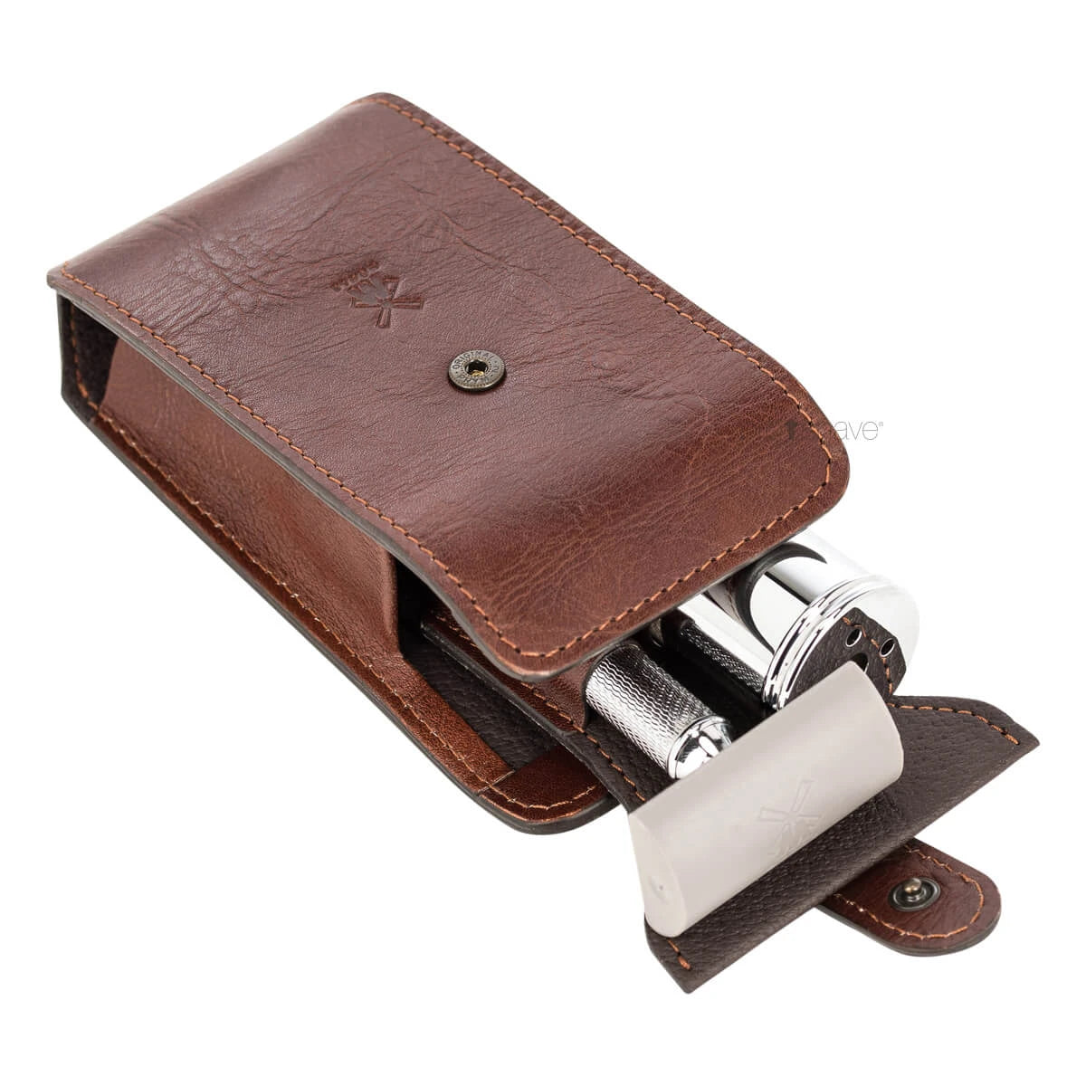 Travel case for Shaver and brush, Brown leather