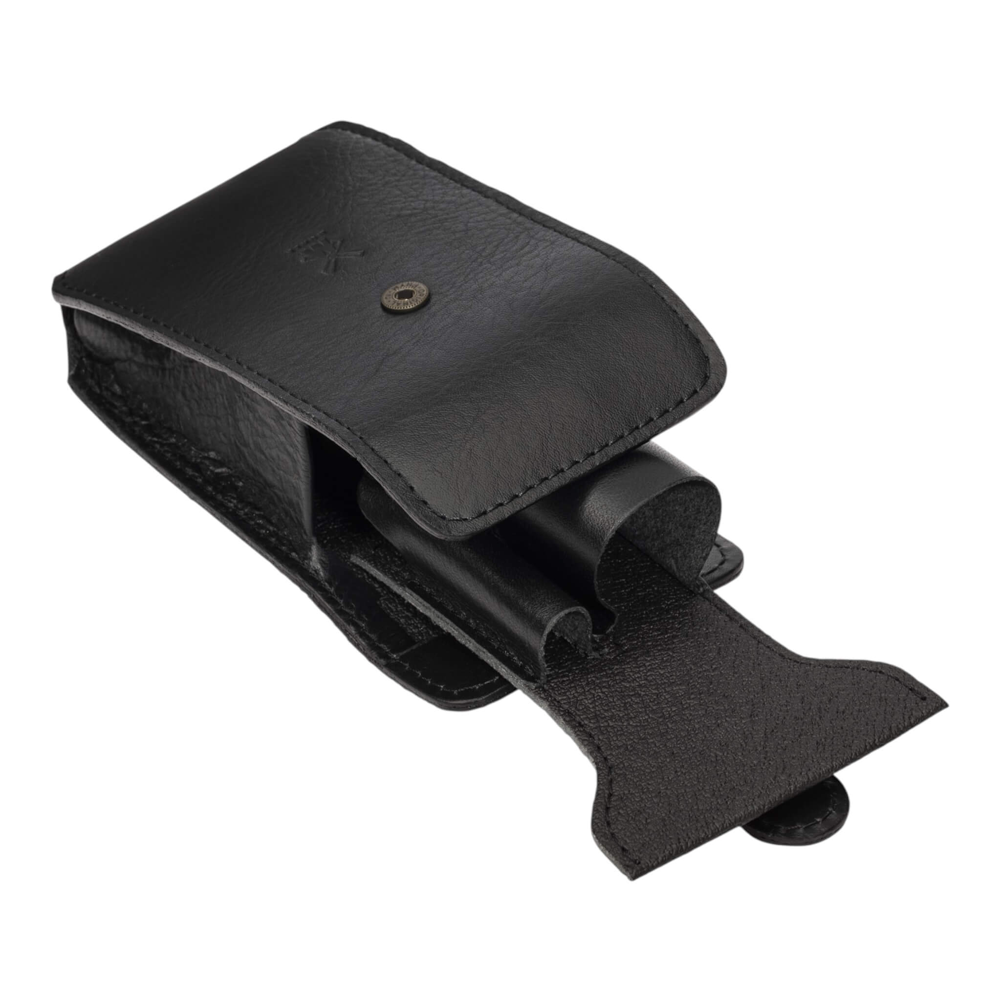 Travel set with DE razor and Brush, Black leather