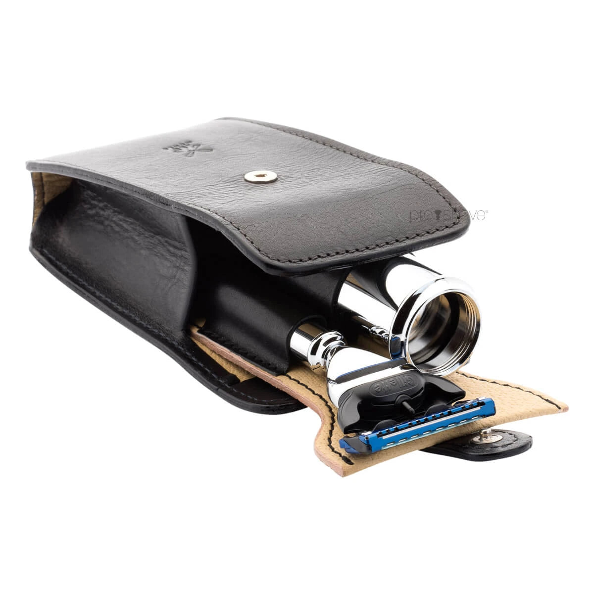 Travel case for Shaver and brush, Black leather