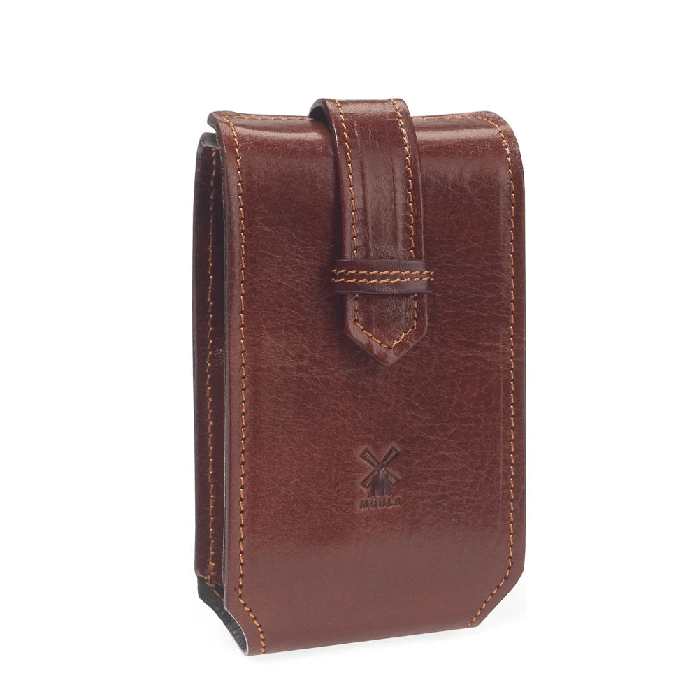 Travel shaving kit with Shaver and Brush, Brown leather