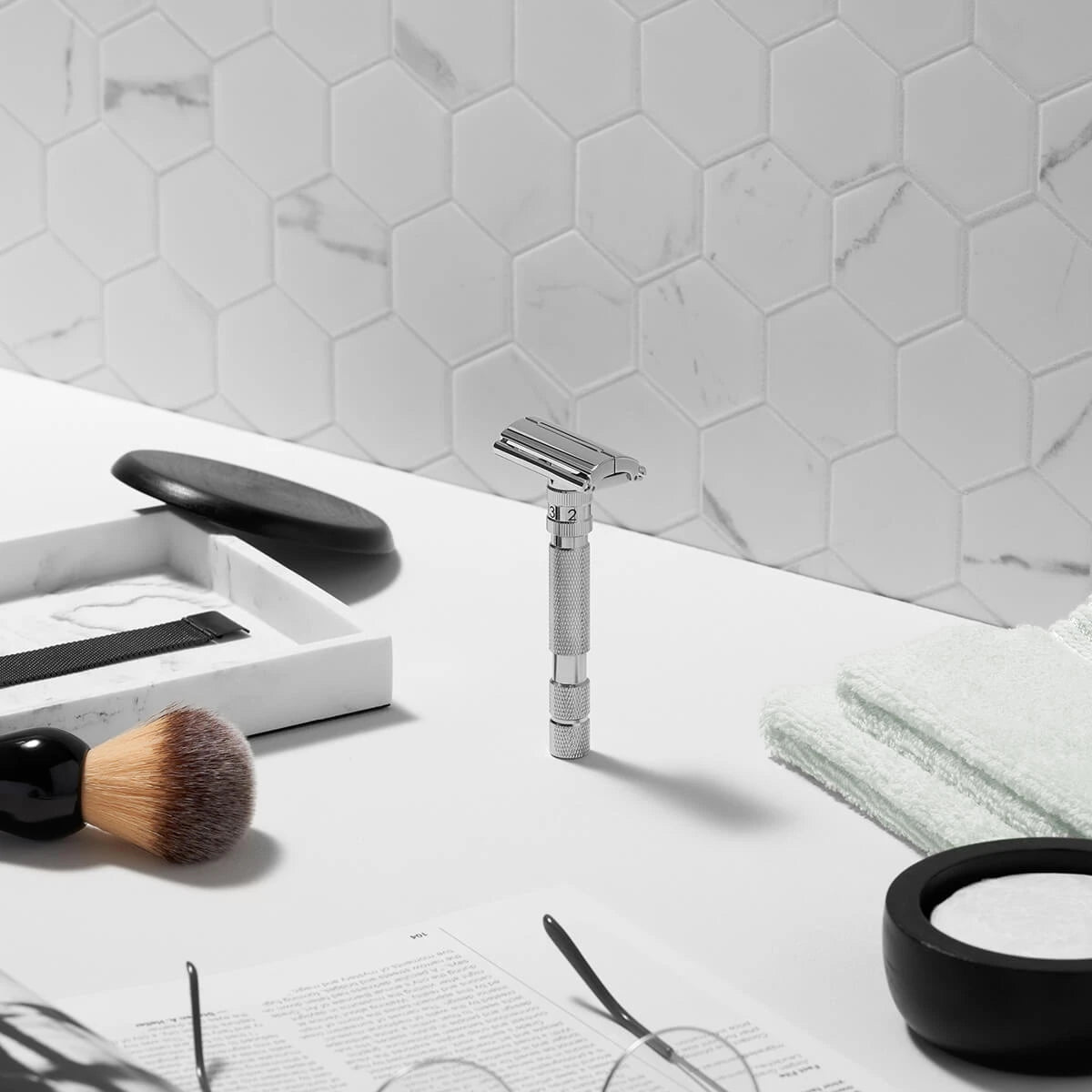 T2 Adjustable DE razor, White Chrome