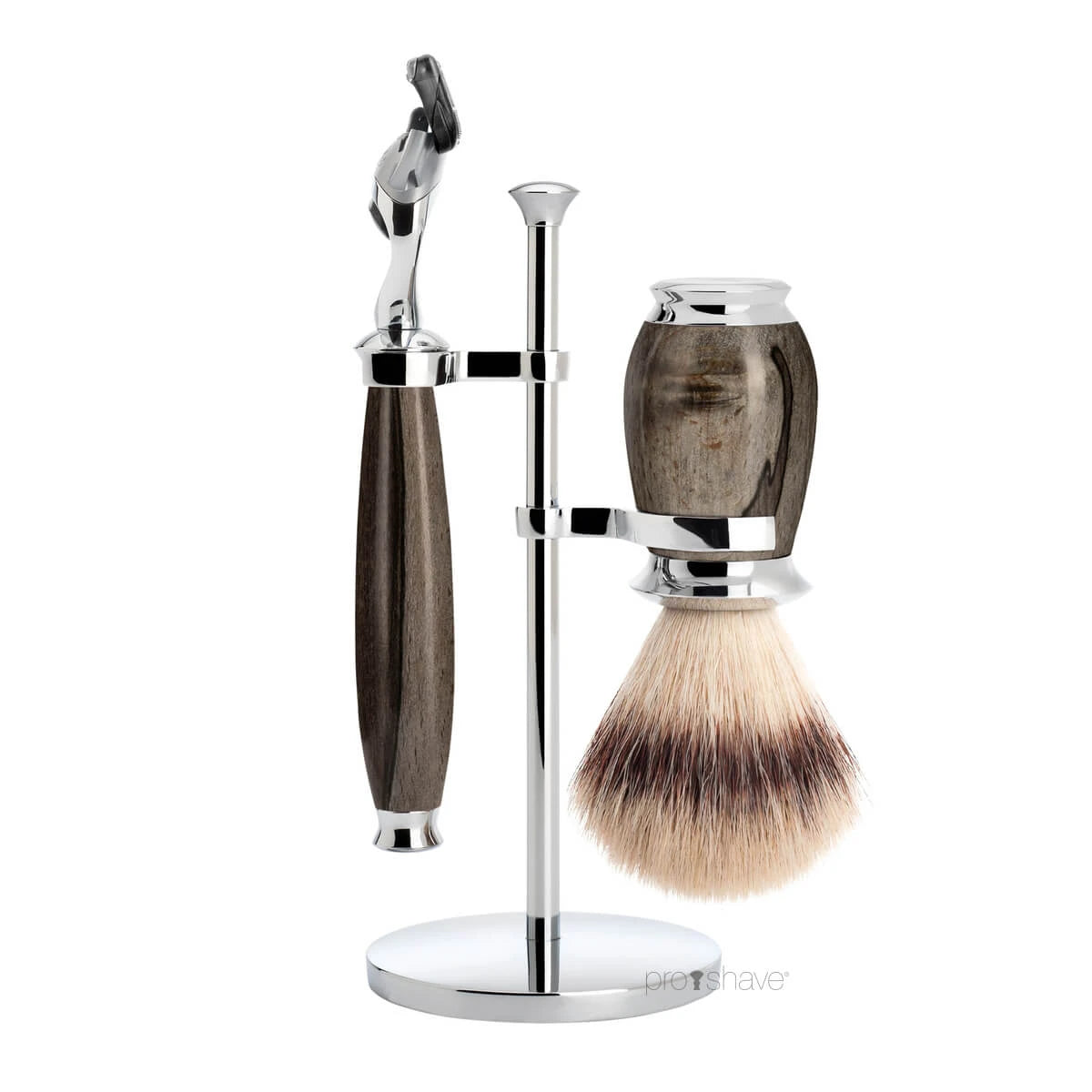 Shaving kit with Fusion Shaver, Silvertip Fibre® Shaving Brush and Holder, Purist, Grained Beech