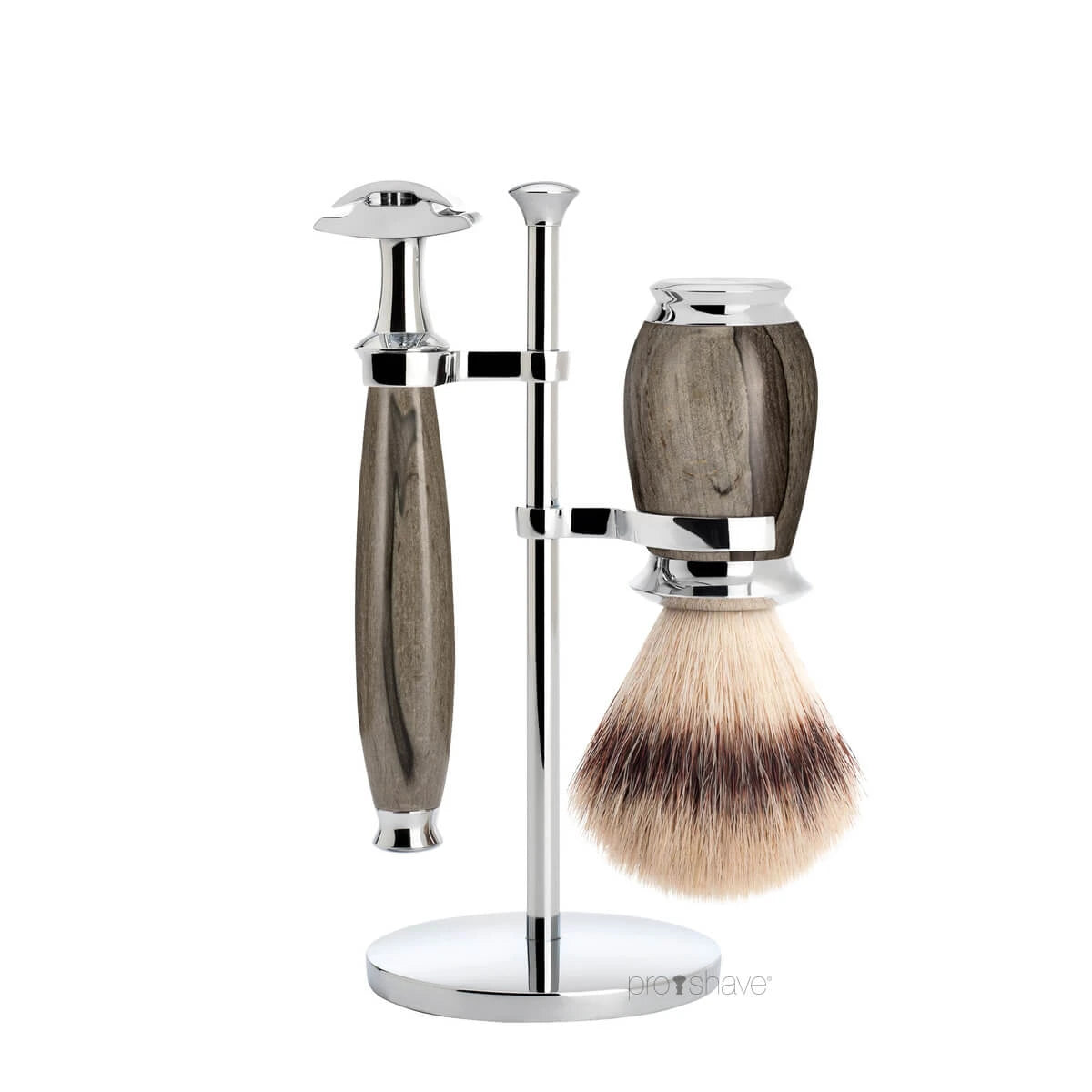 Shaving kit with DE razor, Silvertip Fibre® Shaving Brush and Holder, Purist, Grained Beech