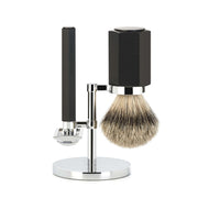 Mark Braun Shaving Kit with DE razor, Silvertip Shaving Brush and Holder, Hexagon, Aluminum Graphite