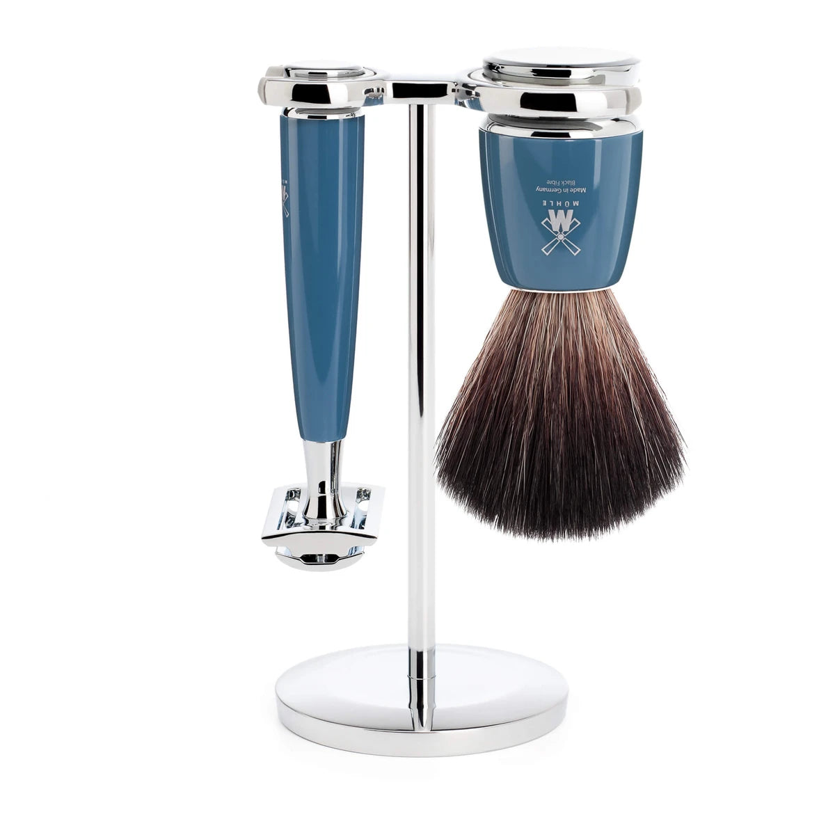 Shaving kit with DE razor, Fibre Shaving Brush and Holder, Rytmo, Petroleum Blue