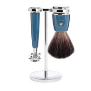 Shaving kit with DE razor, Fibre Shaving Brush and Holder, Rytmo, Petroleum Blue