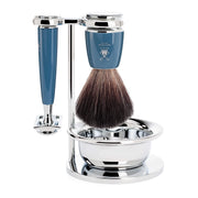 Shaving kit with DE razor, Fibre Shaving Brush, Holder and Bowl, Rytmo, Petroleum Blue