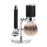 Shaving kit with DE razor, Silvertip Fibre® Shaving Brush and Holder, Traditional, Black