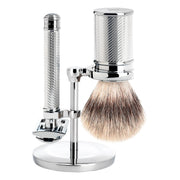 Shaving set with DE razor, Shaving brush and holder, Traditional, Chrome