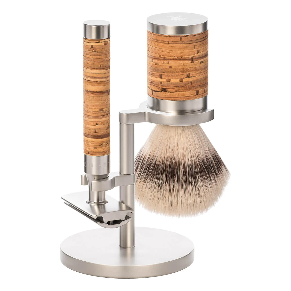 Shaving set with DE razor, Fibre Shaving Brush and Holder, Rocca, Stainless steel & Birch bark