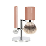 Mark Braun Shaving Kit with DE razor, Shaving Brush and Holder, Hexagon, Aluminum Sunrise