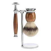 Shaving kit with DE razor, Fibre Shaving Brush and Holder, Sophist, Ironwood
