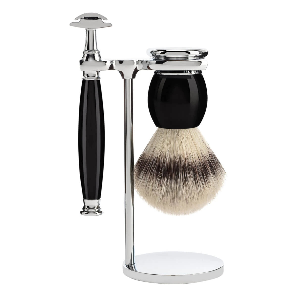Shaving kit with DE razor, Silvertip Fibre® Shaving Brush and Holder, Sophist, Black Resin