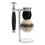 Shaving kit with DE razor, Silvertip Fibre® Shaving Brush and Holder, Sophist, Black Resin