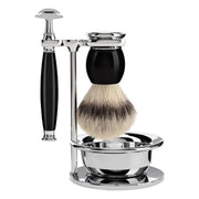 Shaving set with DE razor, Shaving Brush, Holder and Bowl, Sophist, Black Resin