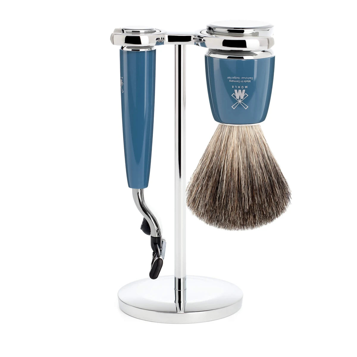 Shaving kit with Mach3 Shaver, Shaving brush and holder, Rytmo, Petroleum blue