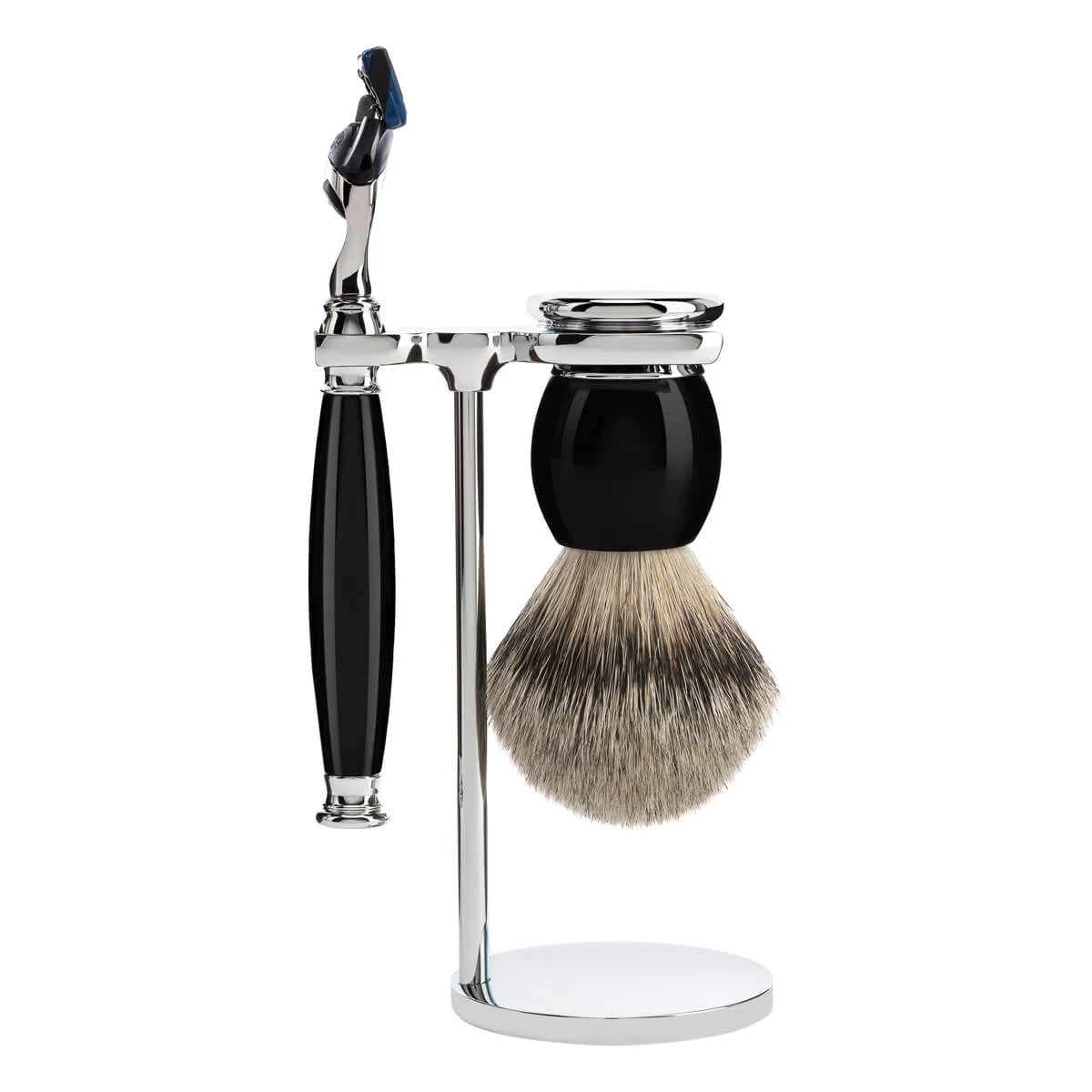 Shaving kit with Shaver, Silvertip Shaving Brush and Holder, Sophist, Black Resin