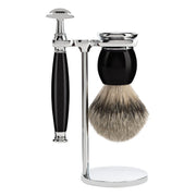 Shaving set with DE razor, Shaving Brush and Holder, Sophist, Black Resin