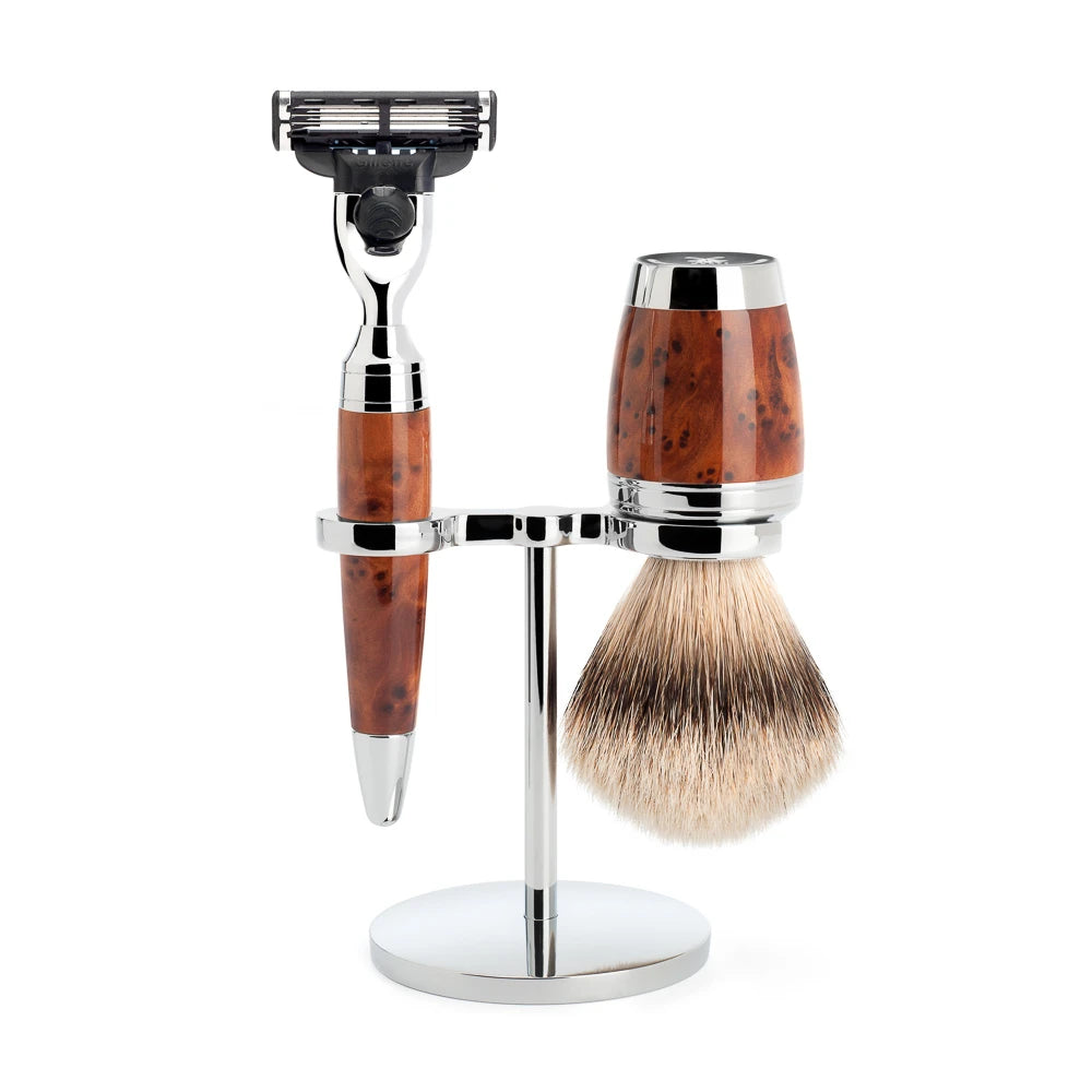 Shaving kit with Mach3 Shaver, Shaving brush and holder, Stylo, Thuja Wood