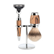 Shaving kit with Mach3 Shaver, Shaving Brush and Holder, Stylo, Spalted Beech