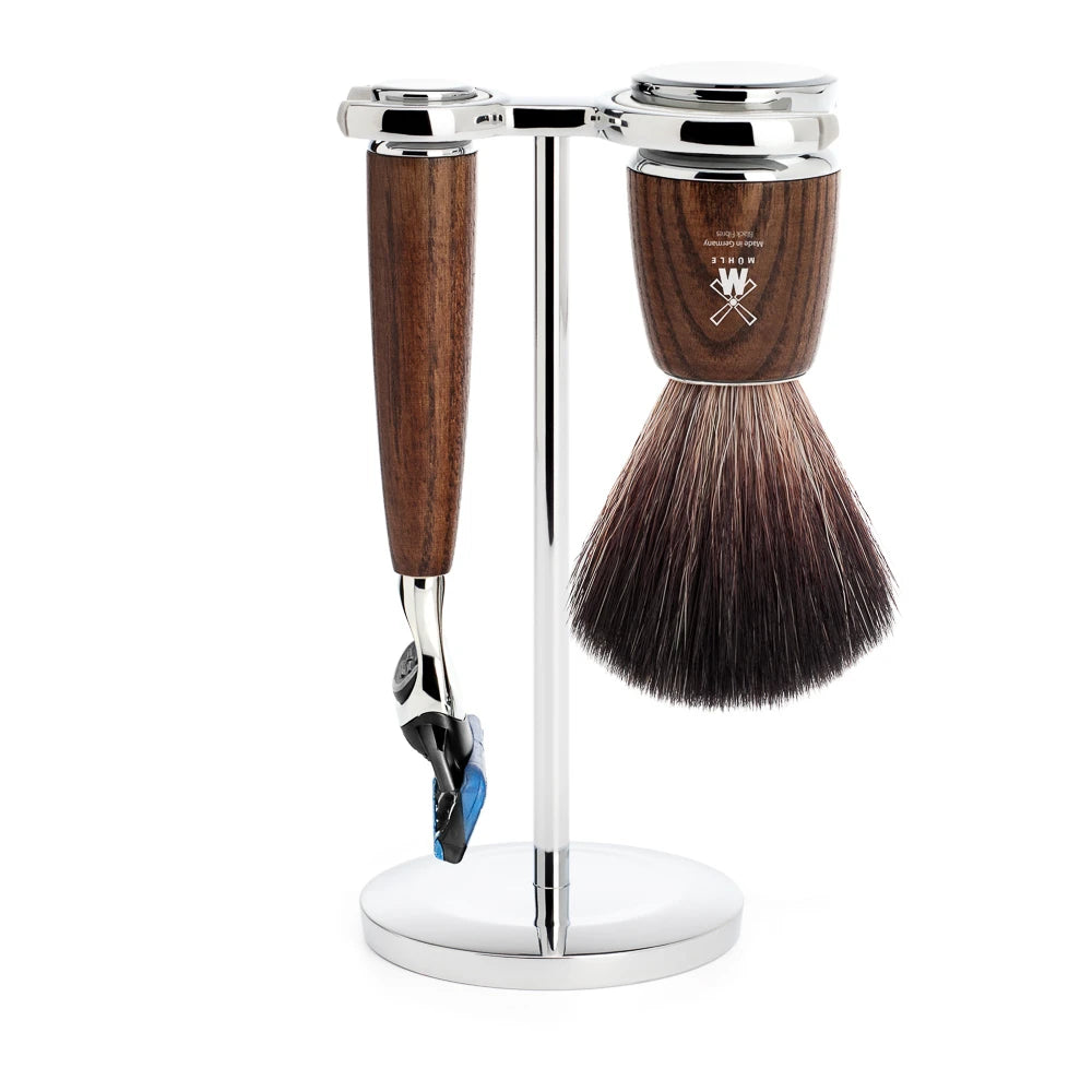 Shaving kit with Fusion Shaver, Shaving Brush and Holder, Rytmo, Ash