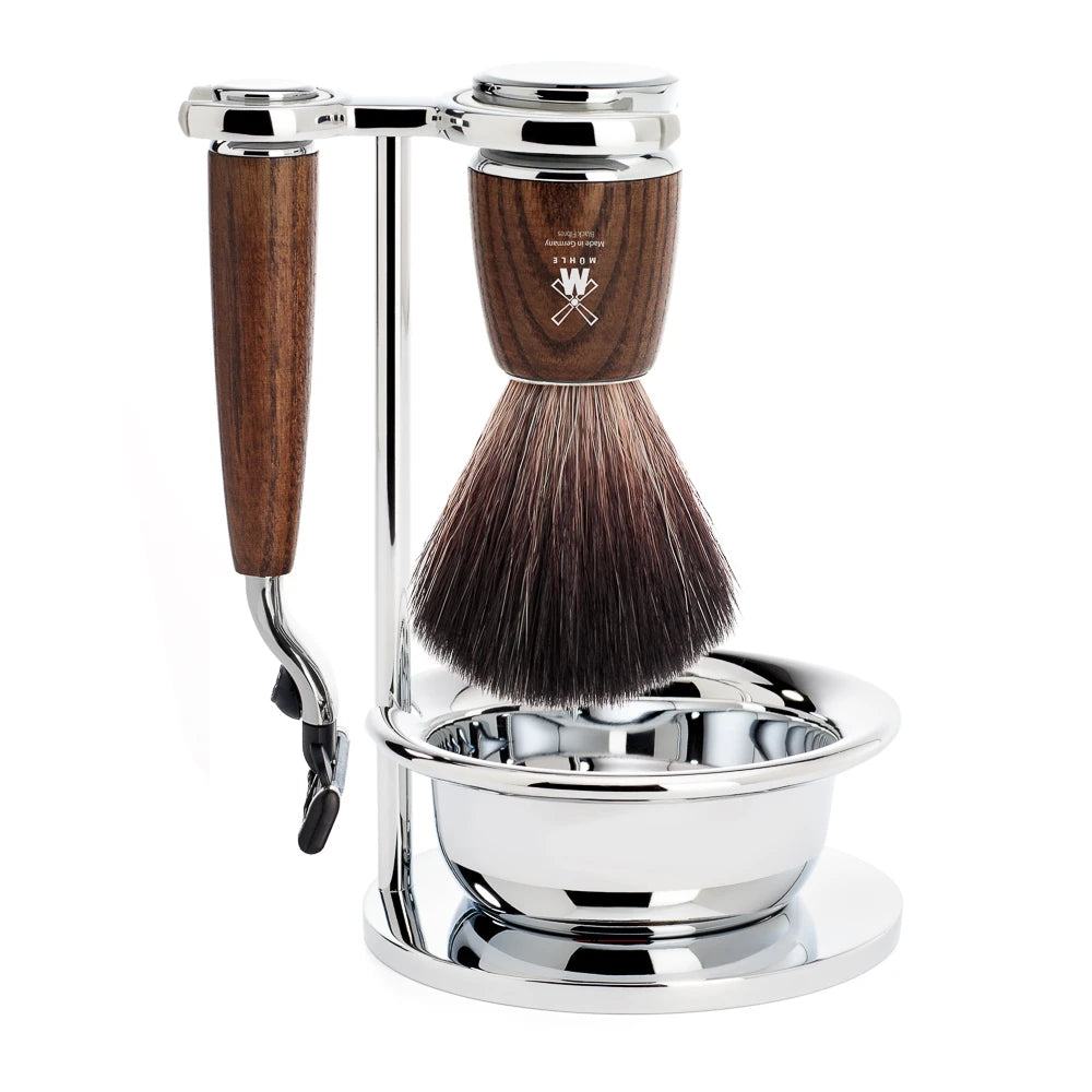 Shaving set with Mach3 Shaver, Brush, Holder and Bowl, Rytmo, Ash