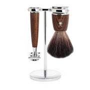 Shaving kit with DE razor, Fibre Shaving Brush and Holder, Rytmo, Ash