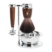 Shaving set with DE razor, Fibre Shaving Brush, Holder and Bowl, Rytmo, Ash