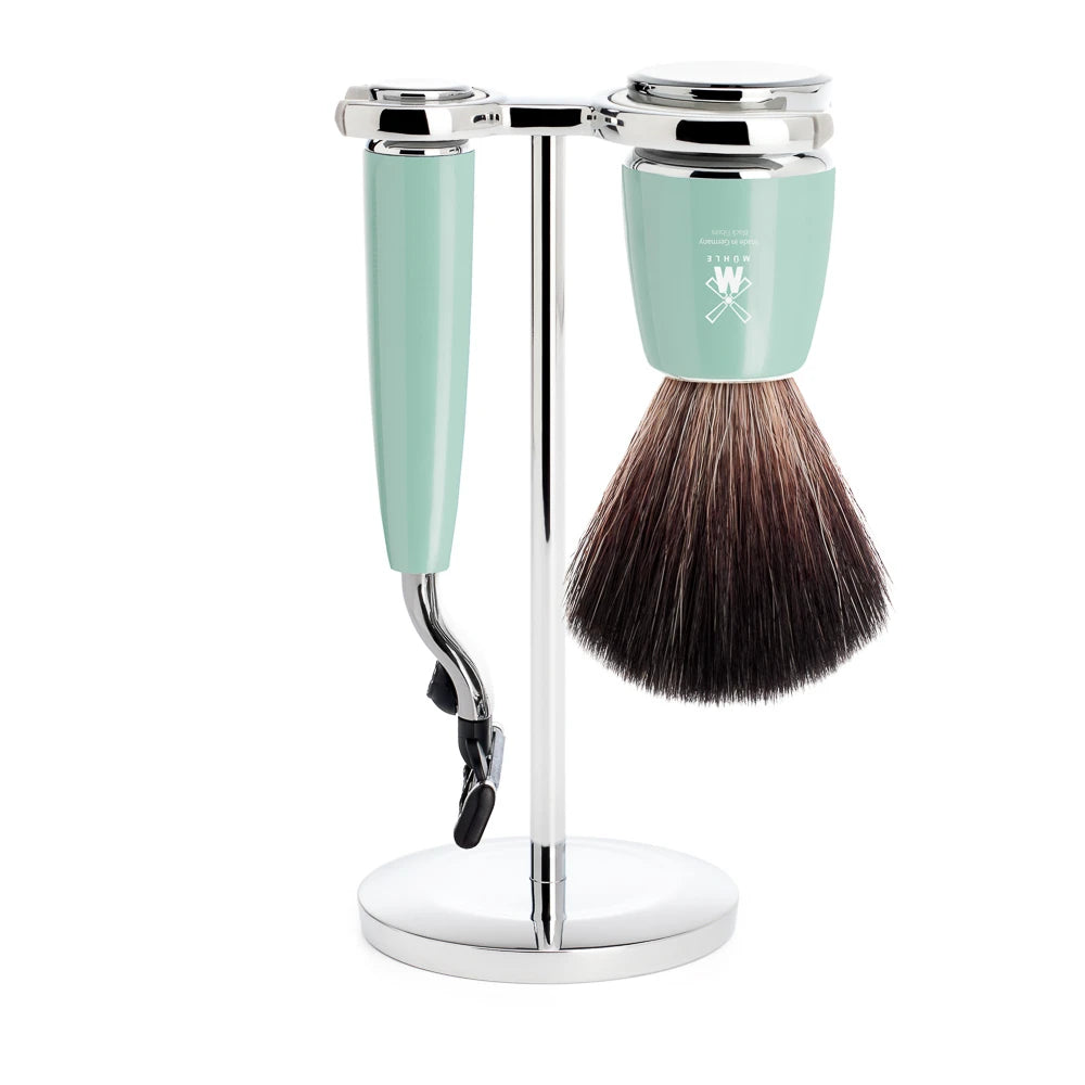 Shaving kit with Mach3 Shaver, Fibre Shaving Brush and Holder, Rytmo, Mint green