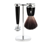 Shaving kit with DE razor, Fibre Shaving Brush and Holder, Rytmo, Black Resin