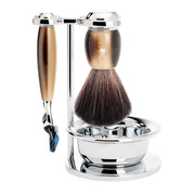 Shaving set with Fusion Shaver, Fibre Shaving Brush, Holder and Bowl, Vivo, Brown Horn