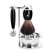 Shaving kit with DE razor, Black Fibre Shaving Brush, Holder and Bowl, Vivo, Black Resin