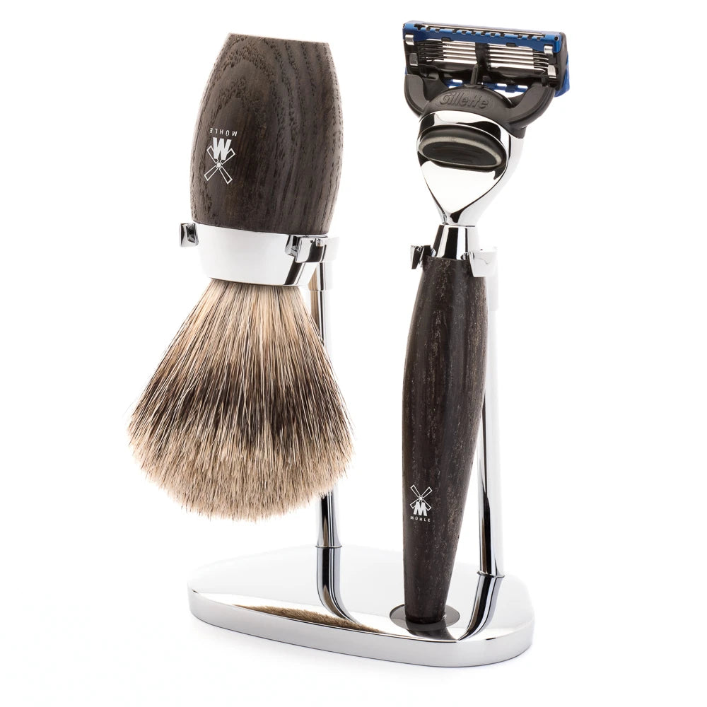 Shaving set with Shaver, Shaving Brush and Holder, Kosmo, Mose Oak