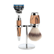 Shaving kit with Shaver, Fibre Shaving Brush and Holder, Stylo, Spalted Beech