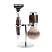 Shaving kit with Mach3 Shaver, Fibre Shaving Brush and Holder, Stylo, African Blackwood