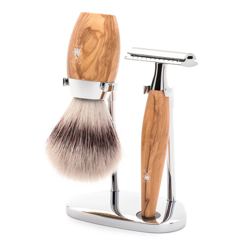 Shaving set with DE razor, Shaving brush and holder, Kosmo, Olive wood