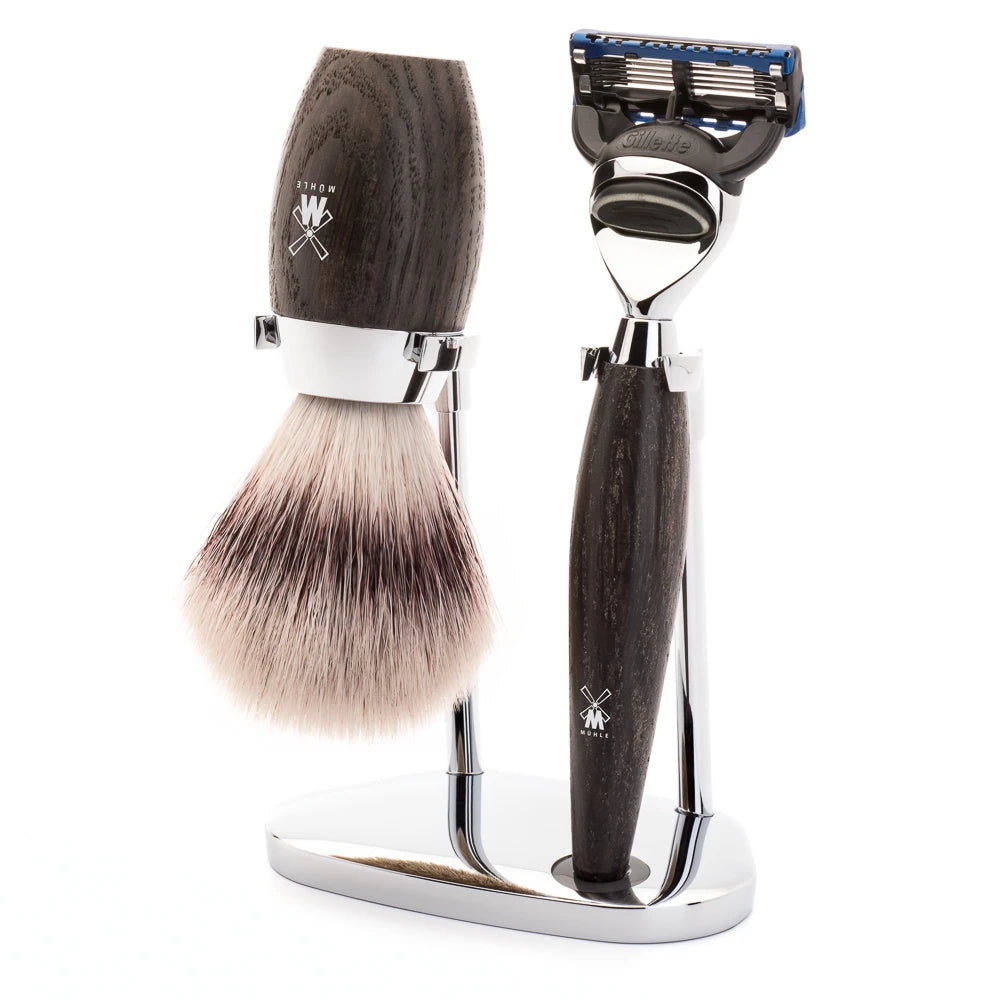 Shaving kit with Shaver, Fibre Shaving Brush and Holder, Kosmo, Mose Oak