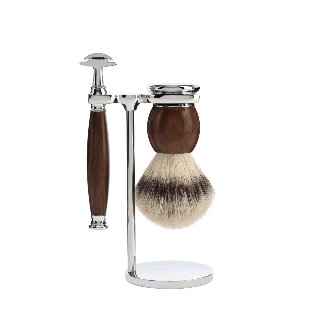 Shaving kit with DE razor, Fibre Shaving Brush and Holder, Sophist, Ironwood