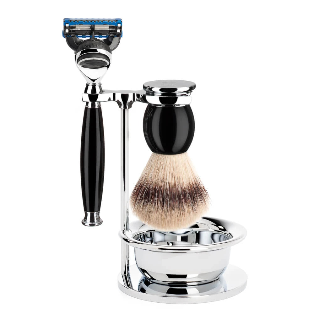 Shaving set with Shaver, Shaving Brush, Holder and Bowl, Sophist, Black Resin