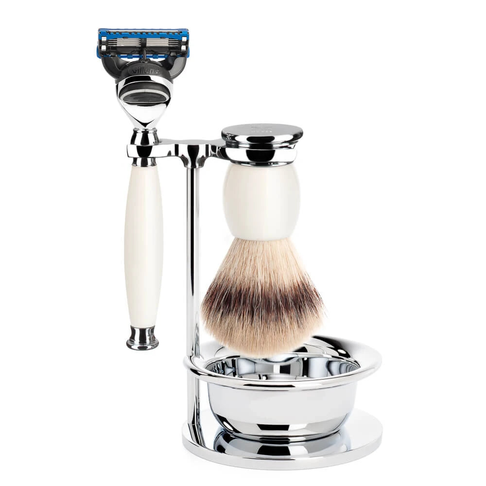 Shaving set with Shaver, Shaving brush, Holder and Bowl, Sophist, Porcelain