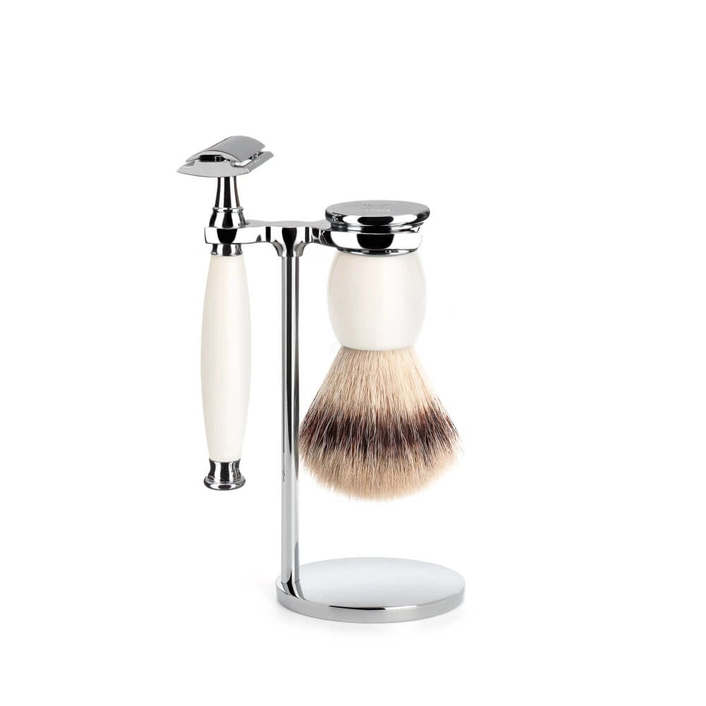 Shaving kit with DE razor, Silvertip Fibre® Shaving Brush and Holder, Sophist, Porcelain