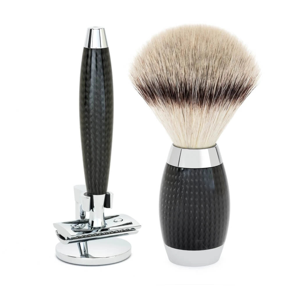 Edition No. 1, Shaving kit with DE razor, Silvertip Fibre® Shaving Brush and Holder for Shaver, Carbon