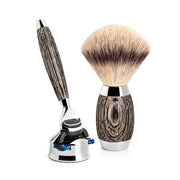 Edition No. 3, Shaving Kit with Fusion Shaver, Silvertip Fibre® Shaving Brush and Holder for Shaver, Mose Oak & Sterling Silver
