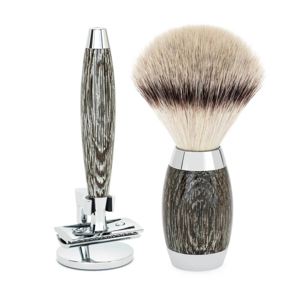 Edition No. 3, Shaving Kit with DE razor, Silvertip Fibre® Shaving Brush and Holder for Shaver, Mose Oak & Sterling Silver