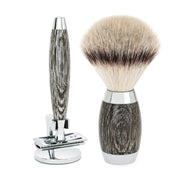 Edition No. 3, Shaving Kit with DE razor, Silvertip Fibre® Shaving Brush and Holder for Shaver, Mose Oak & Sterling Silver