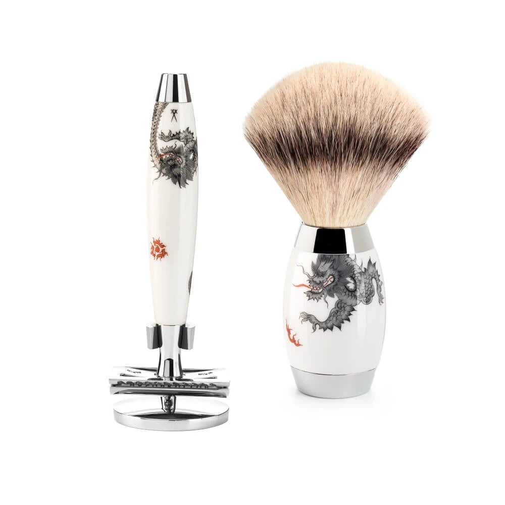 Meissen Porcelain Shaving Set with DE razor, Silvertip Fibre® Shaving Brush and Holder for Shaver, Porcelain