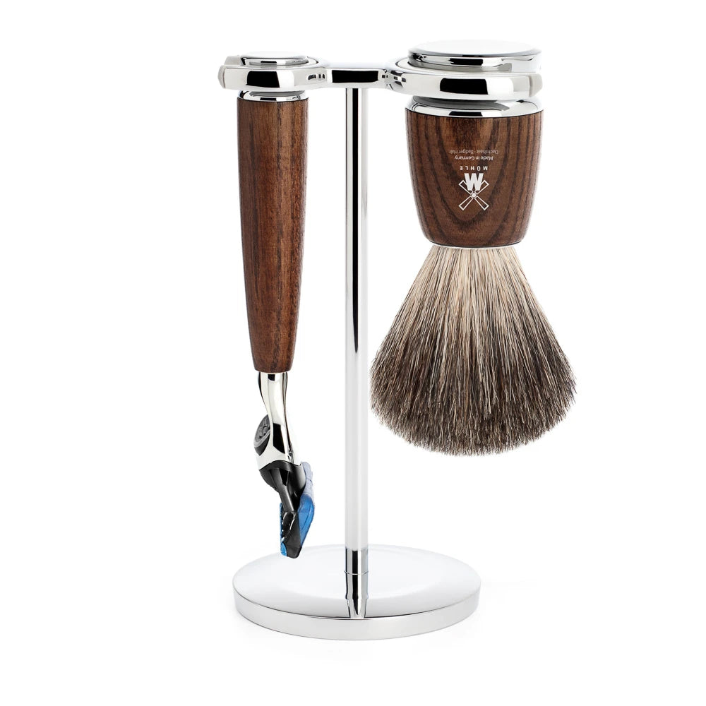 Shaving set with Shaver, Shaving Brush and Holder, Rytmo, Ash