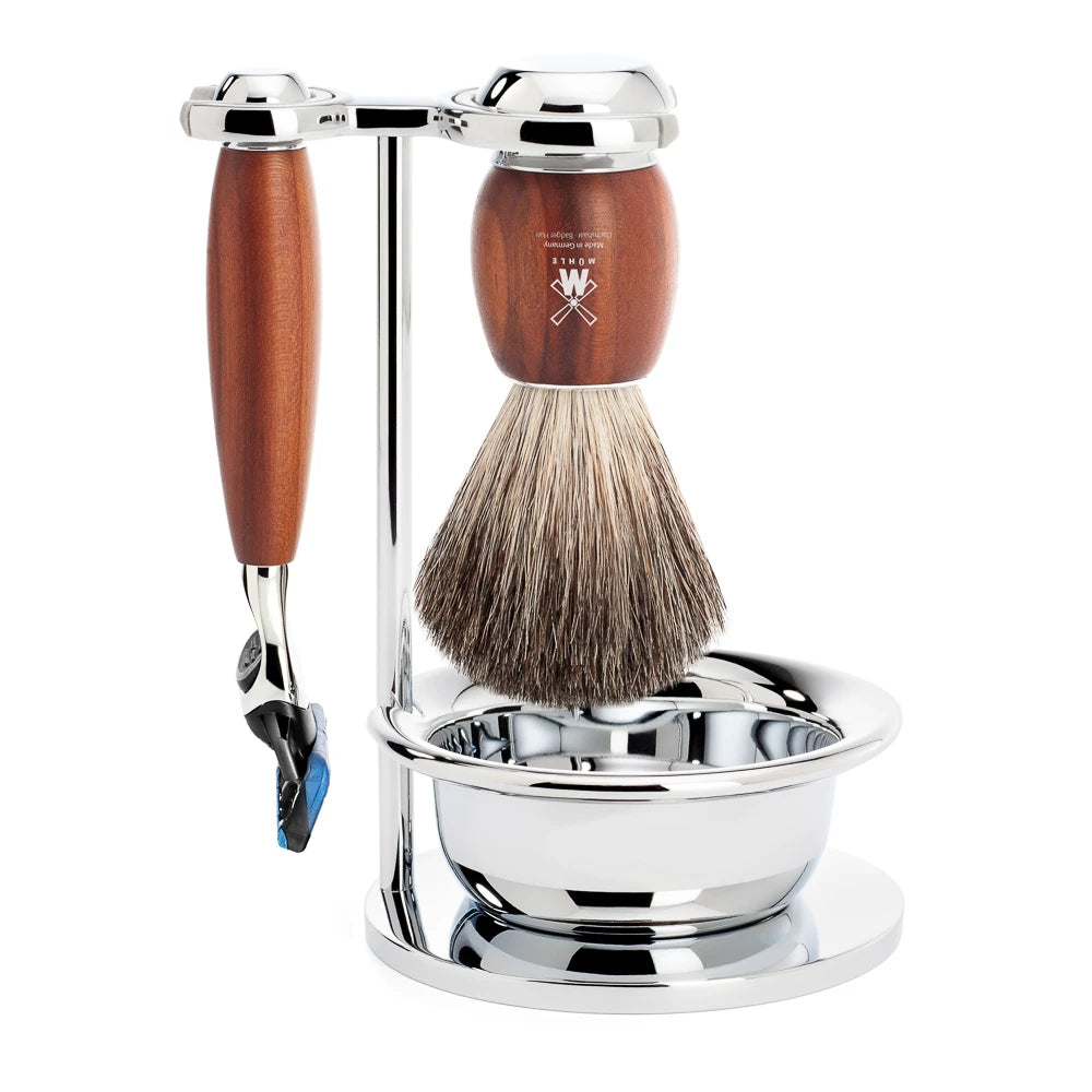 Shaving set with Shaver, Shaving Brush, Holder and Bowl, Vivo, Plum wood